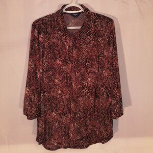 Reitmans Plus Ladies Blk/Rust/Beige Pattern Blouse/Tunic